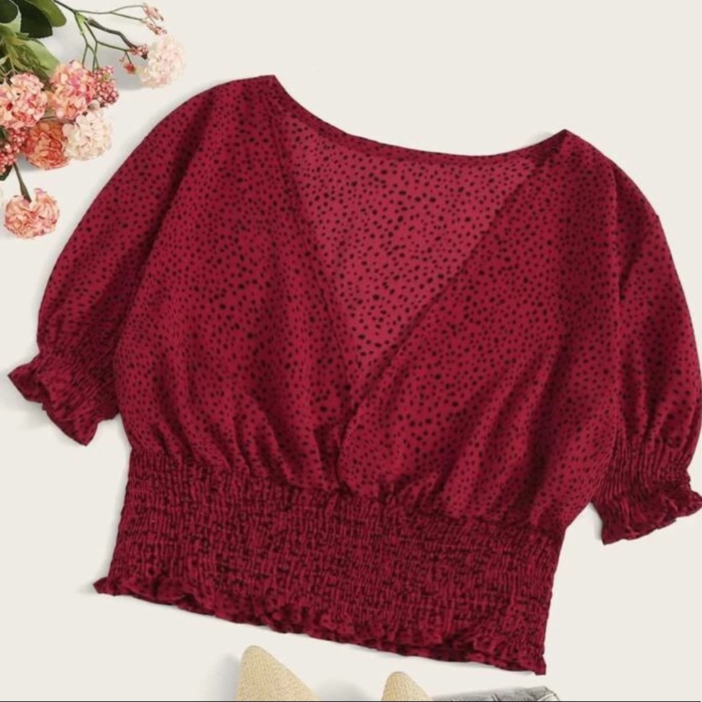 NWOT SHEIN Red Cinch Crop Puff Sleeve Top